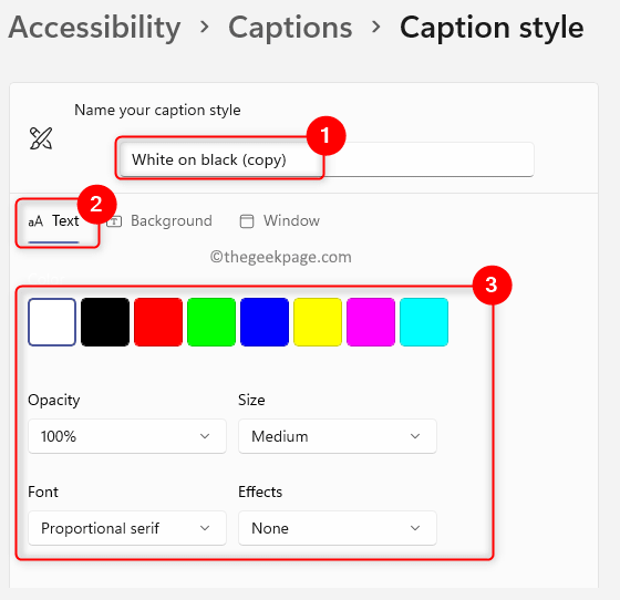 Accesibilidad Subtítulos Editar Cambiar Texto Color Opacidad Tamaño Mín.