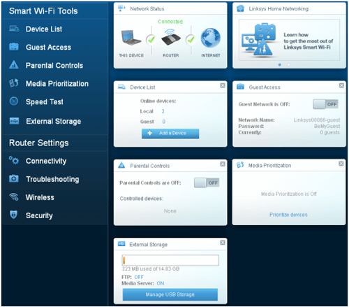 Halaman pengaturan Smart Wi-Fil Tools Cara Mengonfigurasi Linksys Router