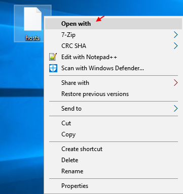 Файл хостів, відкритий у Windows 10