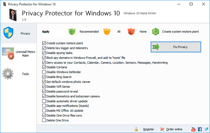 حامي الخصوصية لنظام التشغيل Windows 10