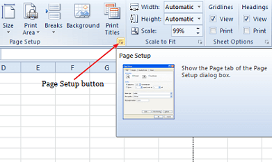 Butonul Configurare pagină marginile foii de calcul Excel și liniile de grilă nu se imprimă