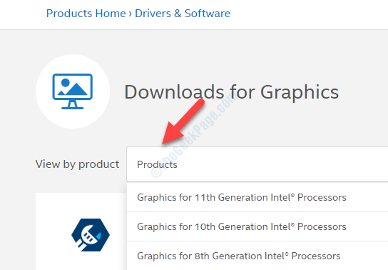 インテルプロセッサーの世代に基づいた製品選択によるグラフィックスビューのダウンロード
