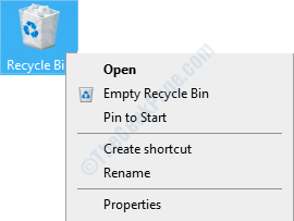 Coș de reciclare desktop Faceți clic dreapta pe Proprietăți