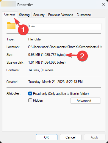 Dimensiune - Afișați dimensiunea folderului pe Windows 11?