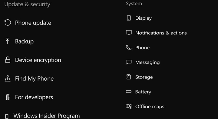 Windows 10 Mobile para obter novos ícones do aplicativo Configurações