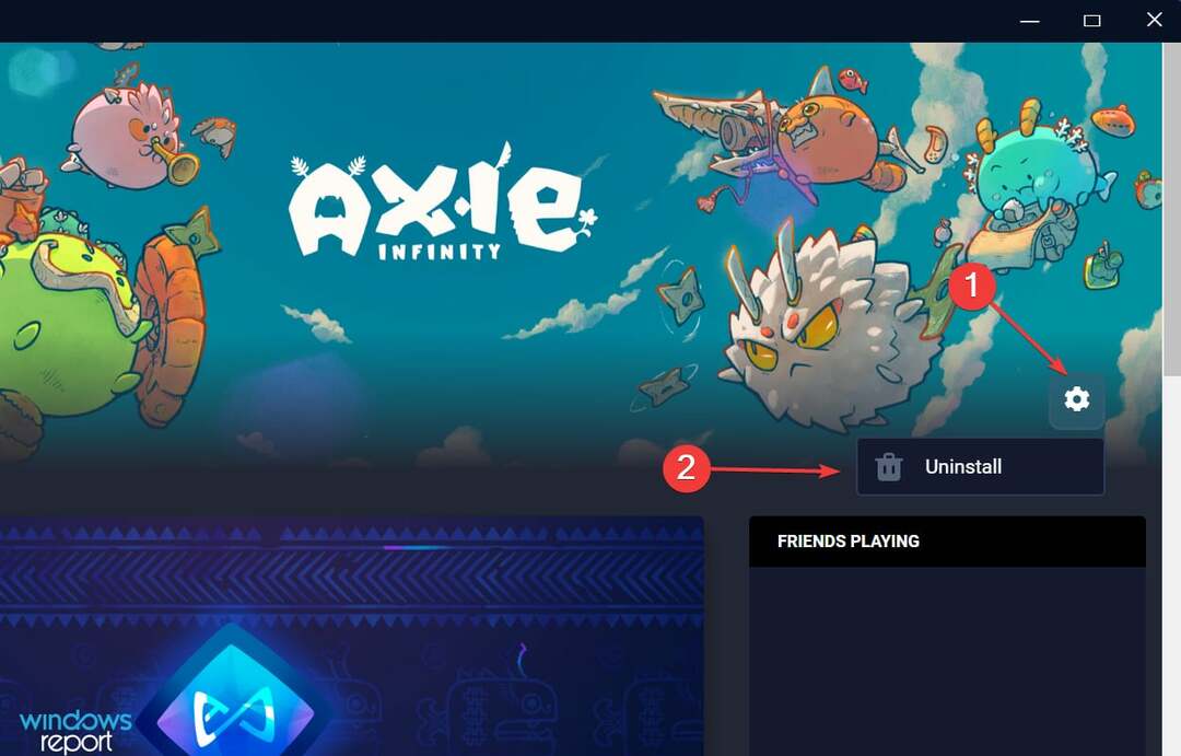 إلغاء تثبيت اللعبة لإصلاح axie infinity لا يعمل