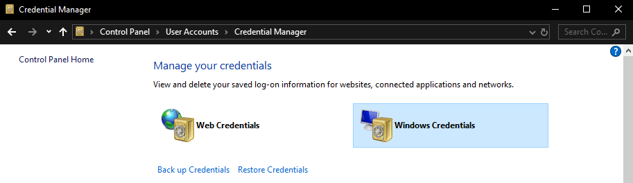 „Windows“ kredencialai – OneDrive 0x8004deb2