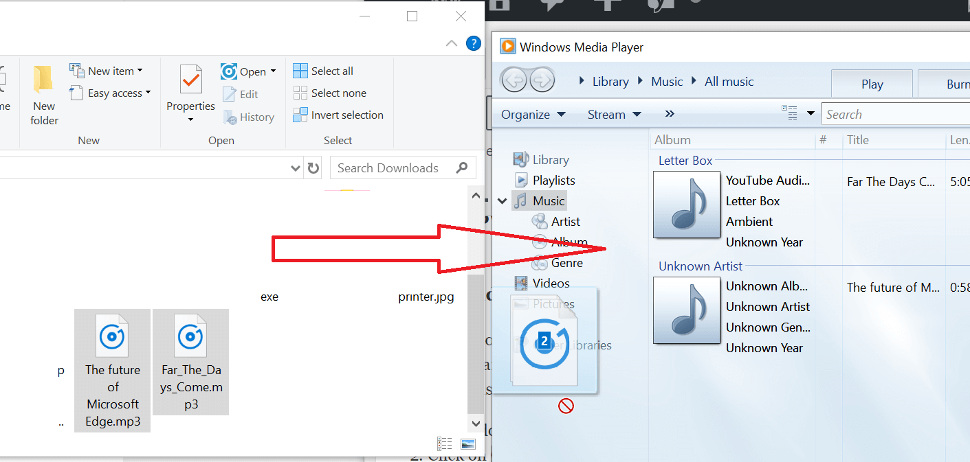Windows Media Player - Vedä ja pudota