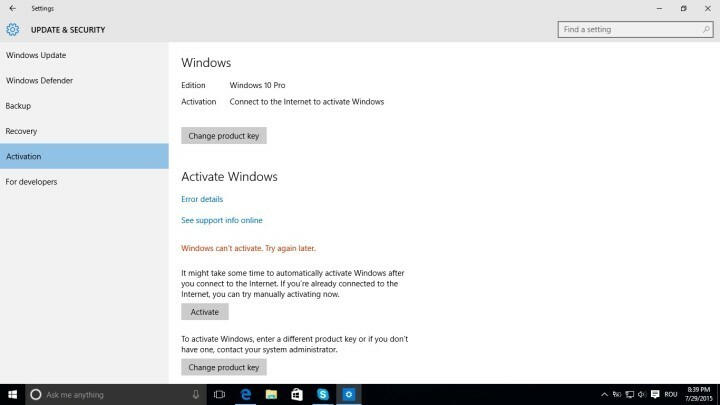 Ключ продукту Windows 10 не працює