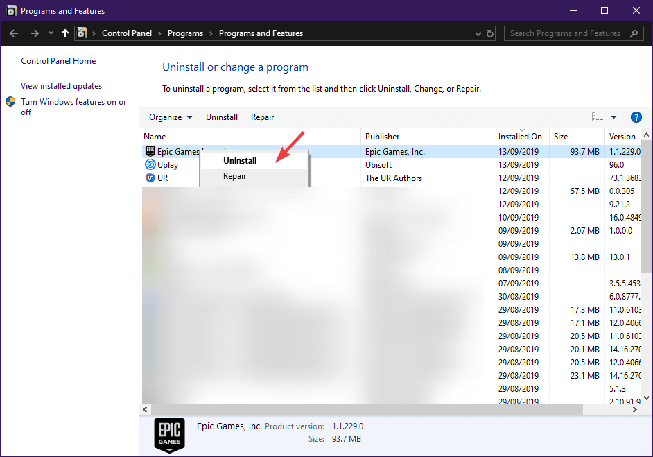 Kann das Spiel Epic Games nicht deinstallieren