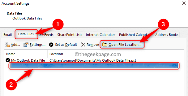 Postavke računa Outlooka Podatkovne datoteke Odaberite račun Otvorite lokaciju datoteke Min