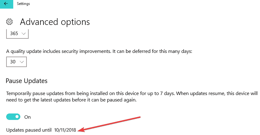 keskeytä Windows 10 lokakuun päivitys