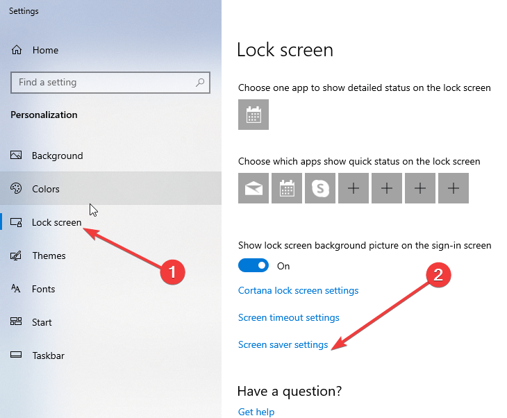 configurações de proteção de tela do Windows 10