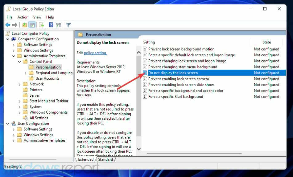Ne prikazuj opciju politike zaključanog zaslona onemogući zaključavanje zaslona Windows 11