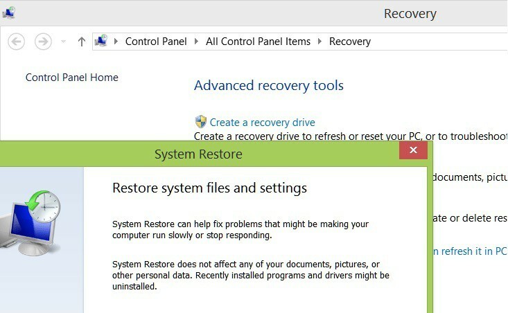 restaurar el sistema de actualización de windows 8.1