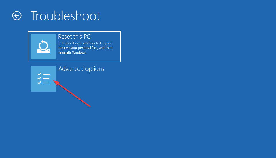 Pogreška naprednih opcija za Windows 11