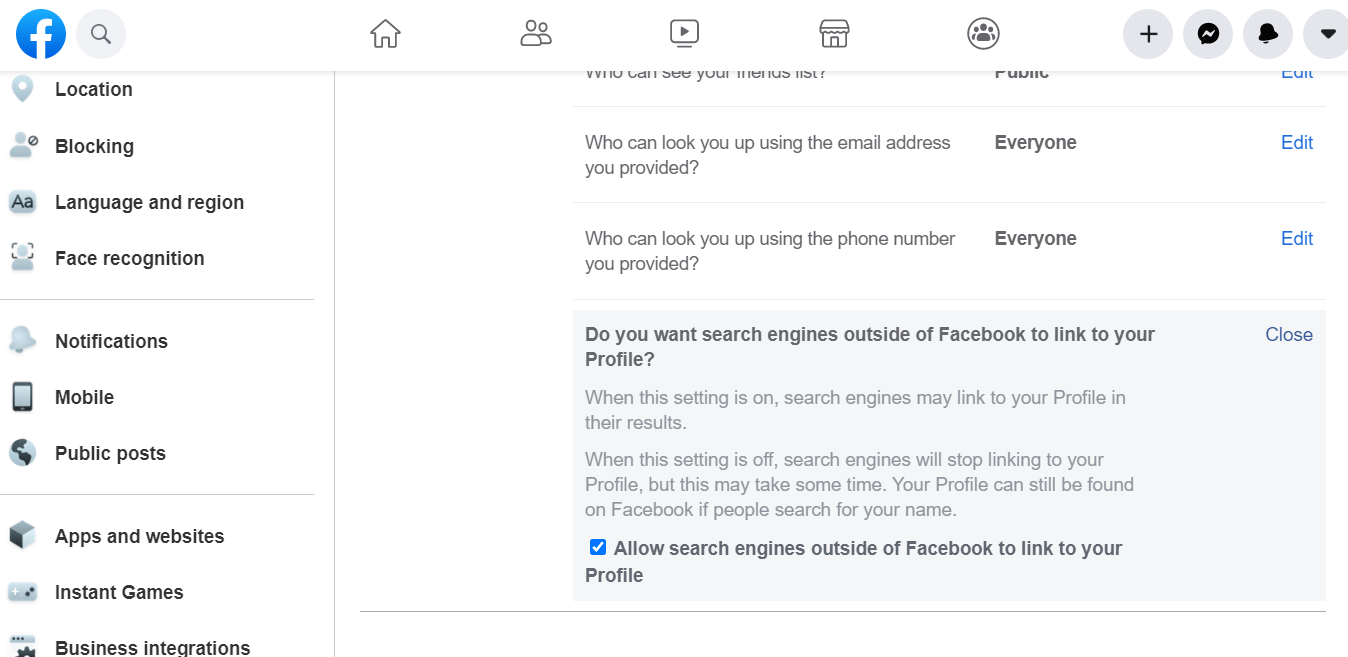 Luba otsingumootoritel väljaspool Facebooki valikut facebook see sisu pole praegu saadaval