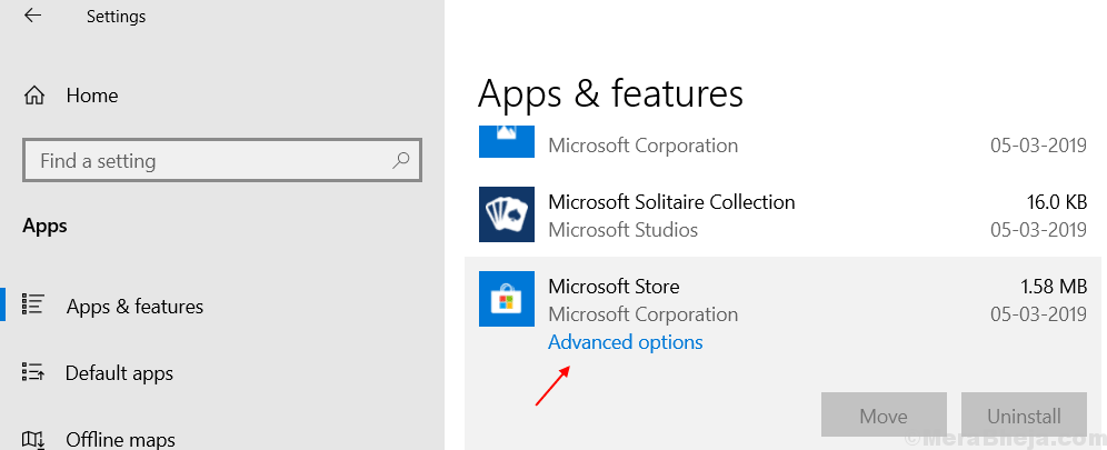 Настройки дополнительных параметров Microsoft Store Windows 10 мин. (1)