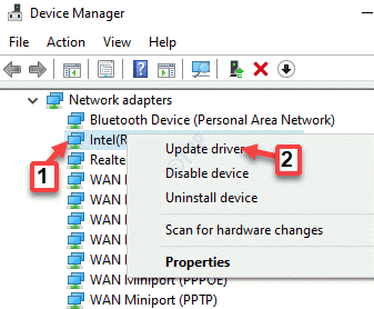 „Device Manager“ tinklo adapteriai Pasirinkite tinklo tvarkyklę dešiniuoju pelės mygtuku spustelėkite „Update Diver“