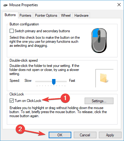 Hiire lohistamise probleemid Windows 10