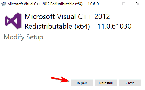 reinstalar C ++ redistribuible