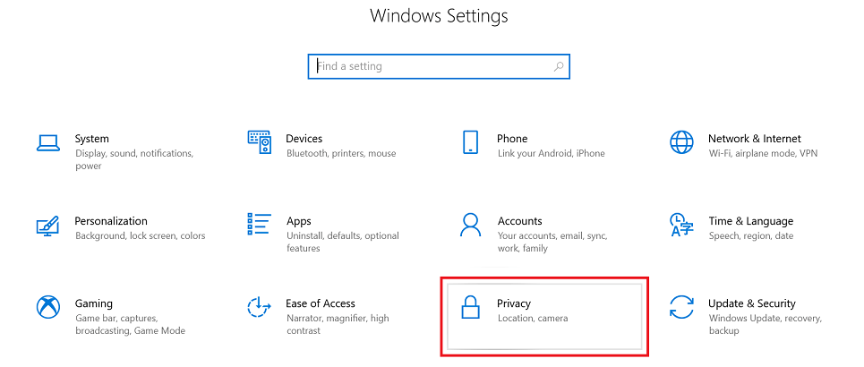 Windows 10 -asetusten yksityisyys