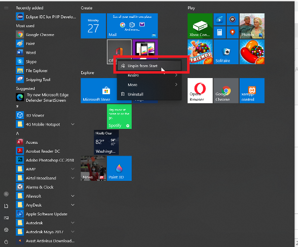 mainīt Windows-10-start-menu-to-classic-unpin-application