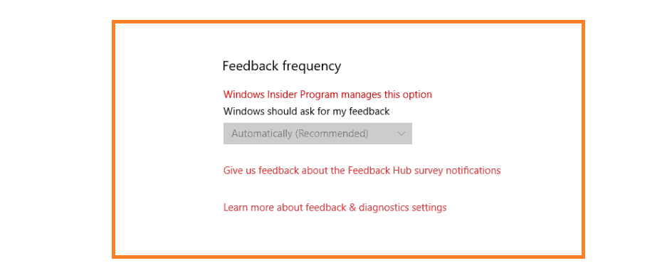 Impostazioni della frequenza di feedback bloccate con l'aggiornamento di aprile di Windows 10