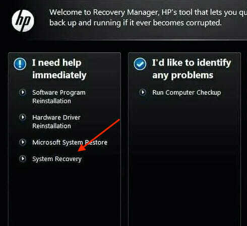 Spuštění procesu obnovy systému na počítačích HP