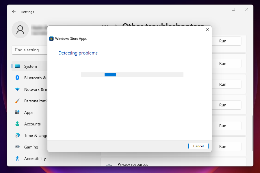 Solucionador de problemas de aplicativos da Windows Store