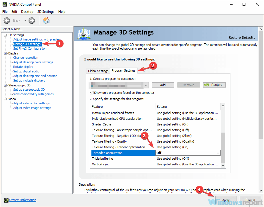 panel kontrol nvidia pengoptimalan berulir 