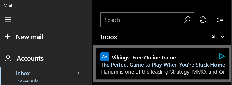 Реклами за приложения за Windows 10 Mail