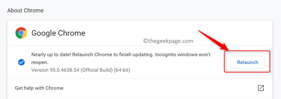 Luncurkan kembali Chrome Setelah Perbarui Min
