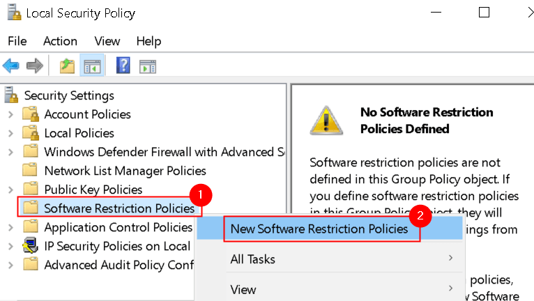 Beveiligingsbeleid Nieuw softwarebeperkingsbeleid Min