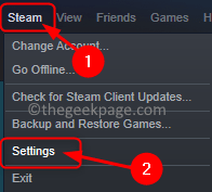 Nastavení nabídky Steam Min