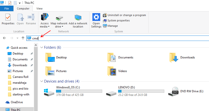 Как да използвам адресната лента на Explorer като поле за изпълнение в Windows 10