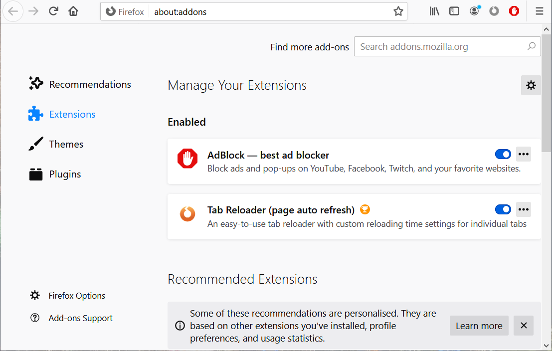 Le gestionnaire de modules complémentaires Comment désactiver Adblock dans Chrome, Firefox, Edge