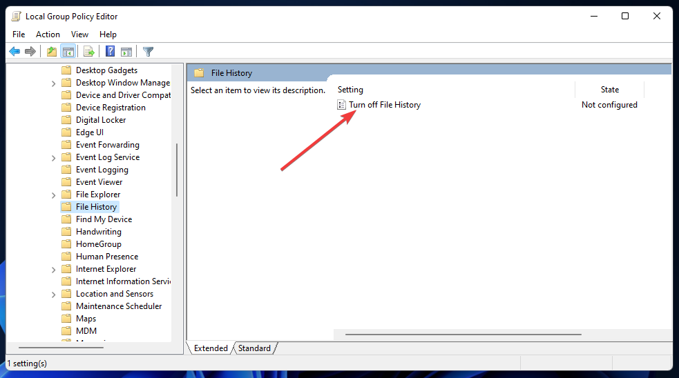 Deaktivieren Sie den Dateiversionsverlauf der Richtlinie Windows 11-Dateiverlauf