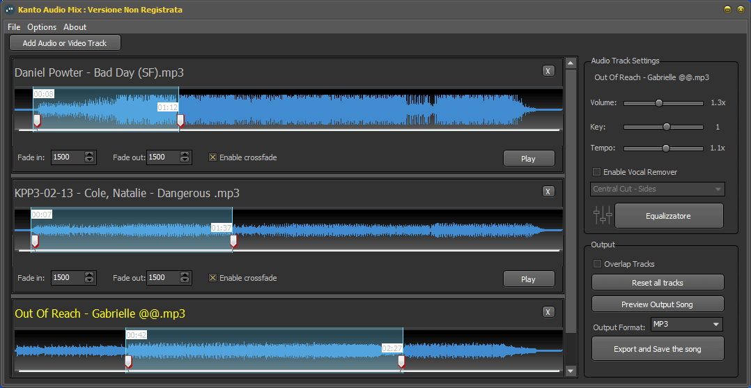 Combina file audio con il software Audio Mix