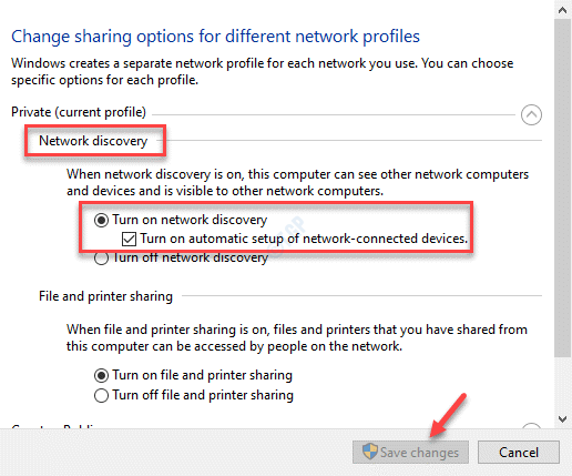 Paramètres de partage avancés Activer la découverte du réseau Activer la configuration automatique des appareils connectés au réseau Vérifier