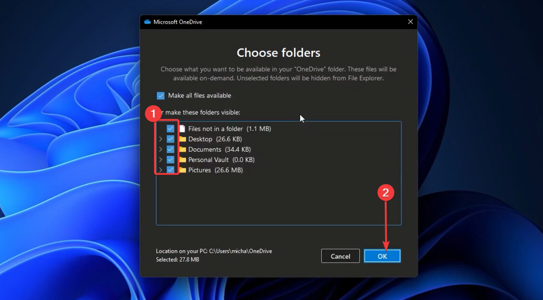 Ako vylúčiť/zrušiť synchronizáciu priečinka z Onedrive v systéme Windows 11