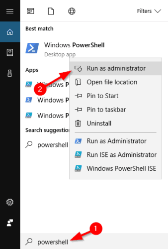 powershelli Windows 10 rakendused ei käivitu