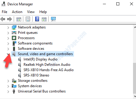 إدارة الأجهزة ، الصوت والفيديو ، وأجهزة التحكم في الألعاب Arrow Expand