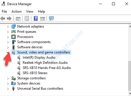 डिवाइस मैनेजर साउंड वीडियो और गेम कंट्रोलर एरो एक्सपैंड