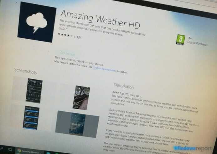 „Amazing Weather HD“ palieka „Windows Phone“ kovo 17 d