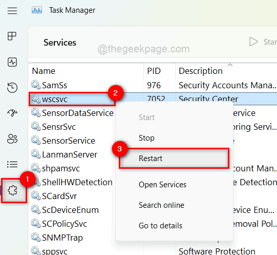 Käynnistä Windows Security Center Service 11zon uudelleen
