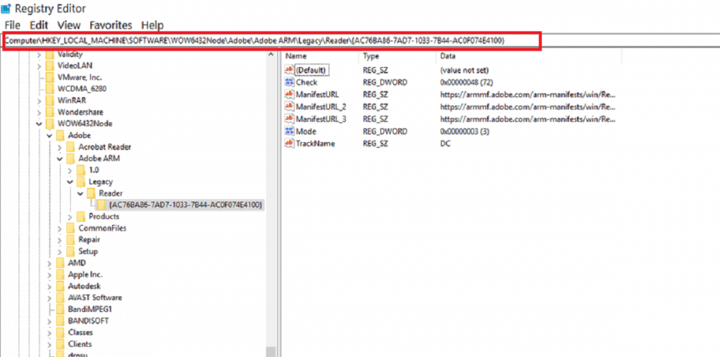 Windows 10'da adobe güncelleyiciyi kaldırmak için kayıt defterini bulun