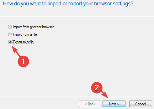 das Exportfenster des Internet Explorers