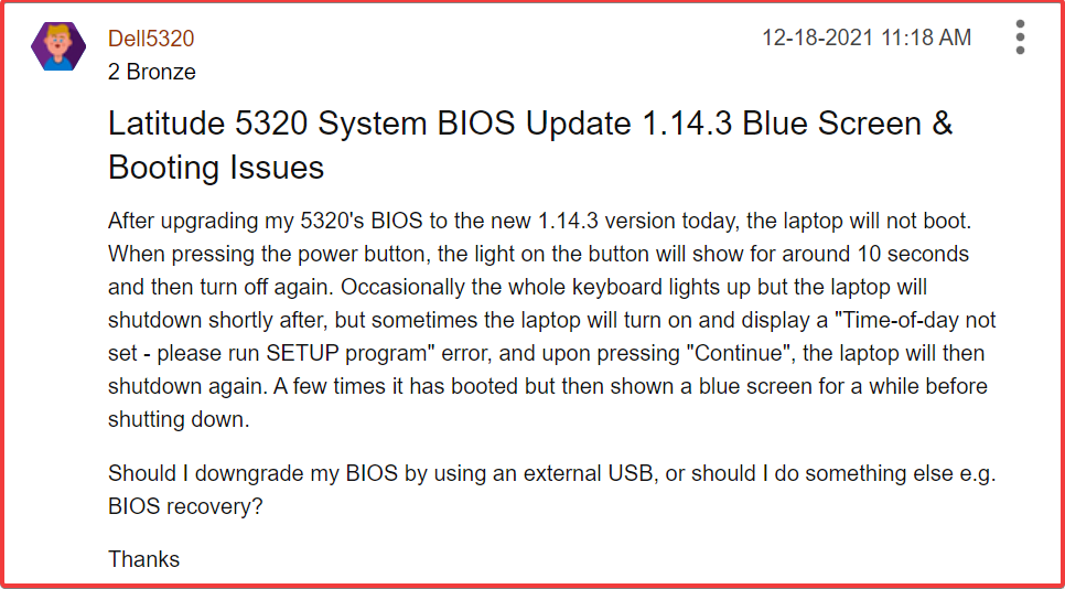 Dell BIOS-ის ახალი განახლება იწვევს BSOD და სხვა ჩატვირთვის შეცდომებს