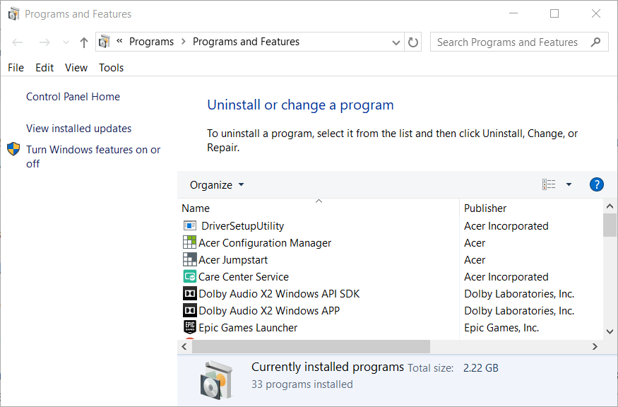 Programme und Funktionen Applet Outlook Error 0x8004210B unter Windows